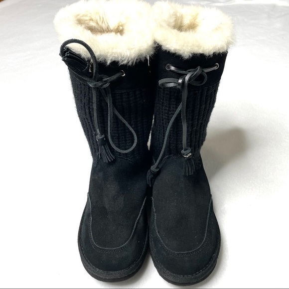 Bass Fargo Pull-On Knit and Suede Leather Boots With Tassel and Faux Fur Size 7 - Picture 2 of 12